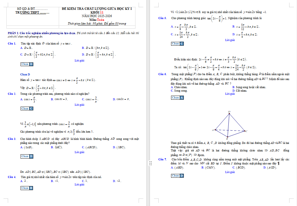 Đề thi giữa kì 1 Toán 11 Kết nối tri thức