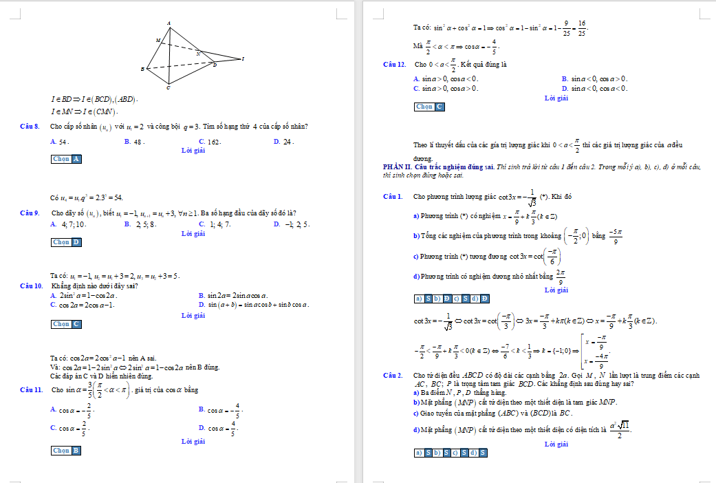 Đề thi giữa kì 1 Toán 11 Kết nối tri thức