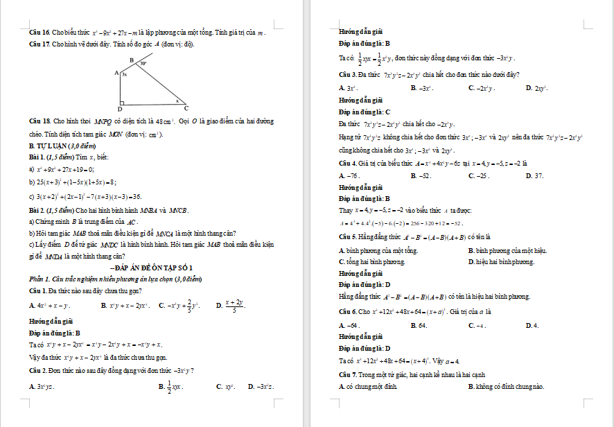  Đề ôn thi giữa kì 1 Toán 8 Kết nối tri thức