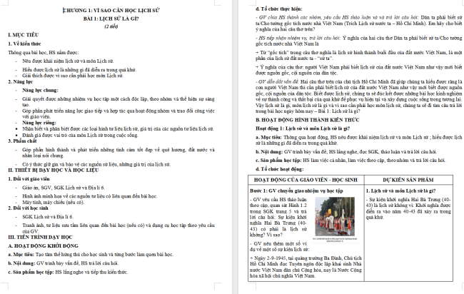 Giáo án Lịch sử 6 Bài 1: Lịch sử là gì?