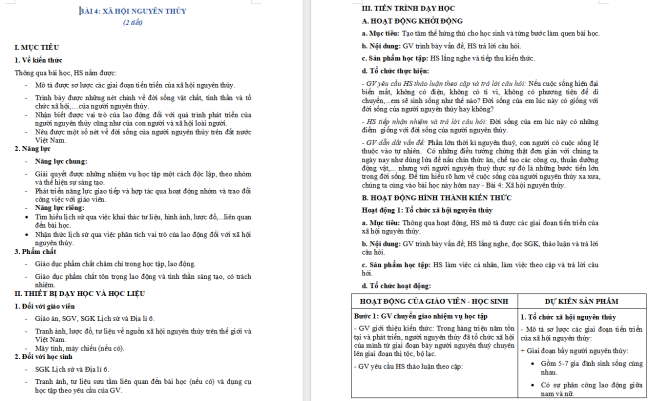 Giáo án Lịch sử 6 Bài 4: Xã hội nguyên thủy