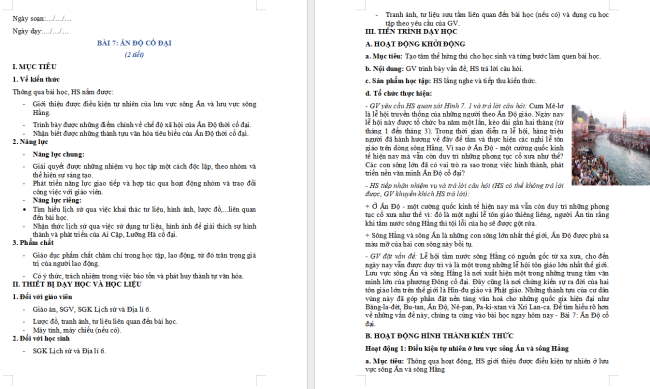 Giáo án Lịch sử 6 Bài 7: Ấn Độ cổ đại