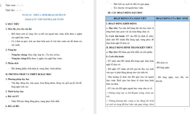 Giáo án Hoạt động trải nghiệm 2 Tuần 10