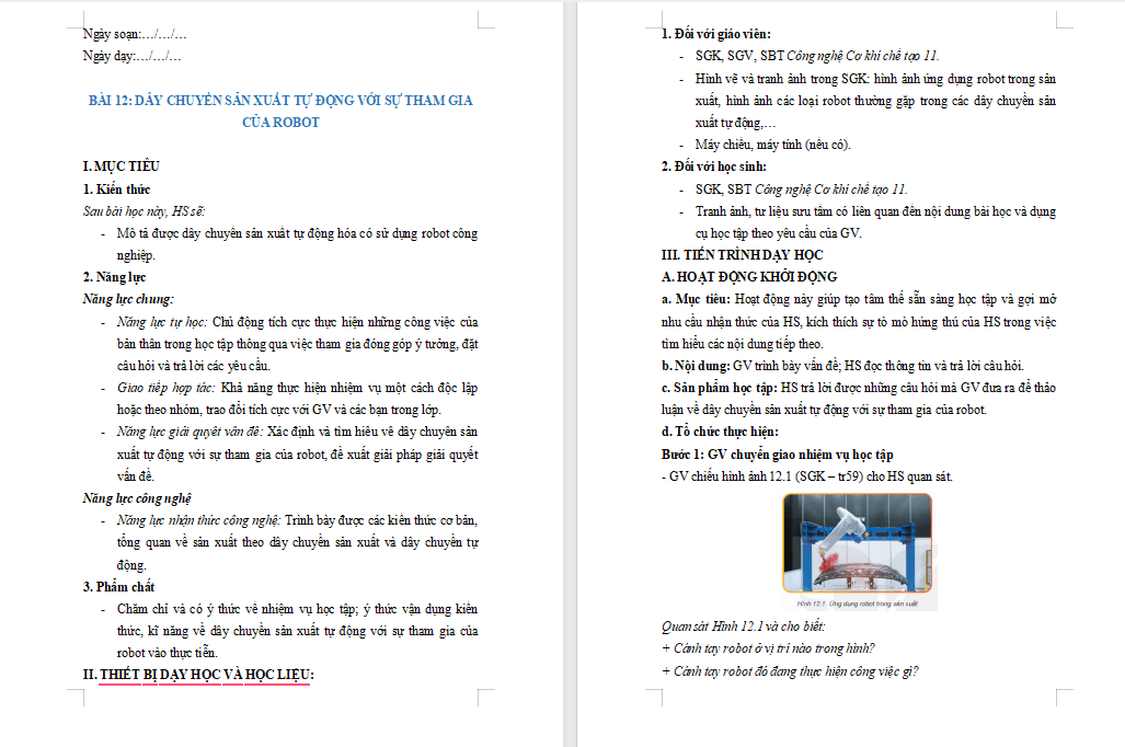 Giáo án PowerPoint Công nghệ 11 Bài 12