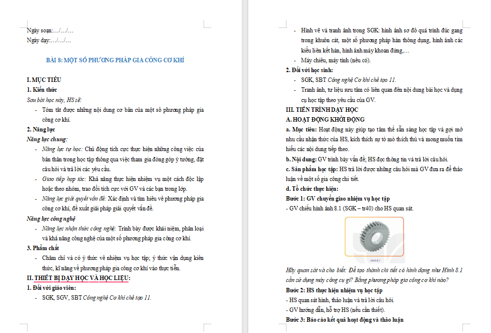 Giáo án PowerPoint Công nghệ 11 Bài 8