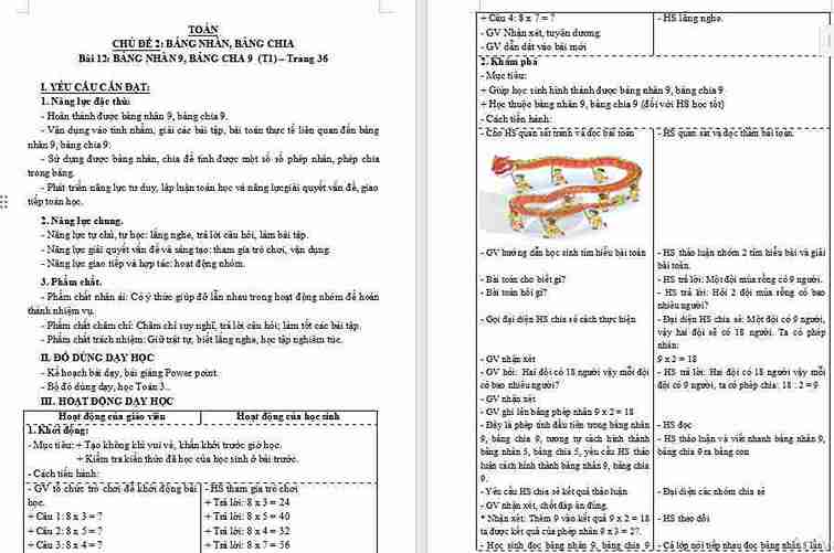 Bài 12: Bảng nhân 9, bảng chia 9