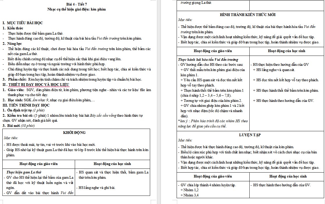 Kế hoạch bài dạy Âm nhạc 9 KNTT Bài 4 tiết 2
