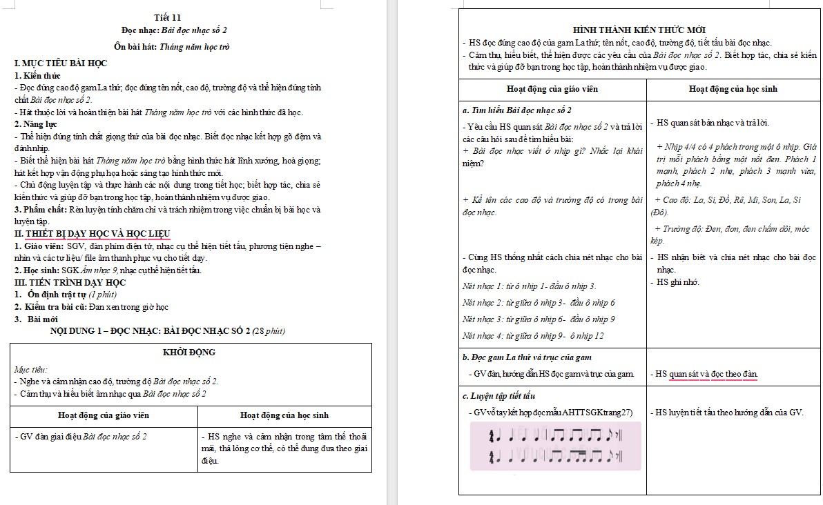 Kế hoạch bài dạy Âm nhạc 9 KNTT Bài 5 tiết 11 