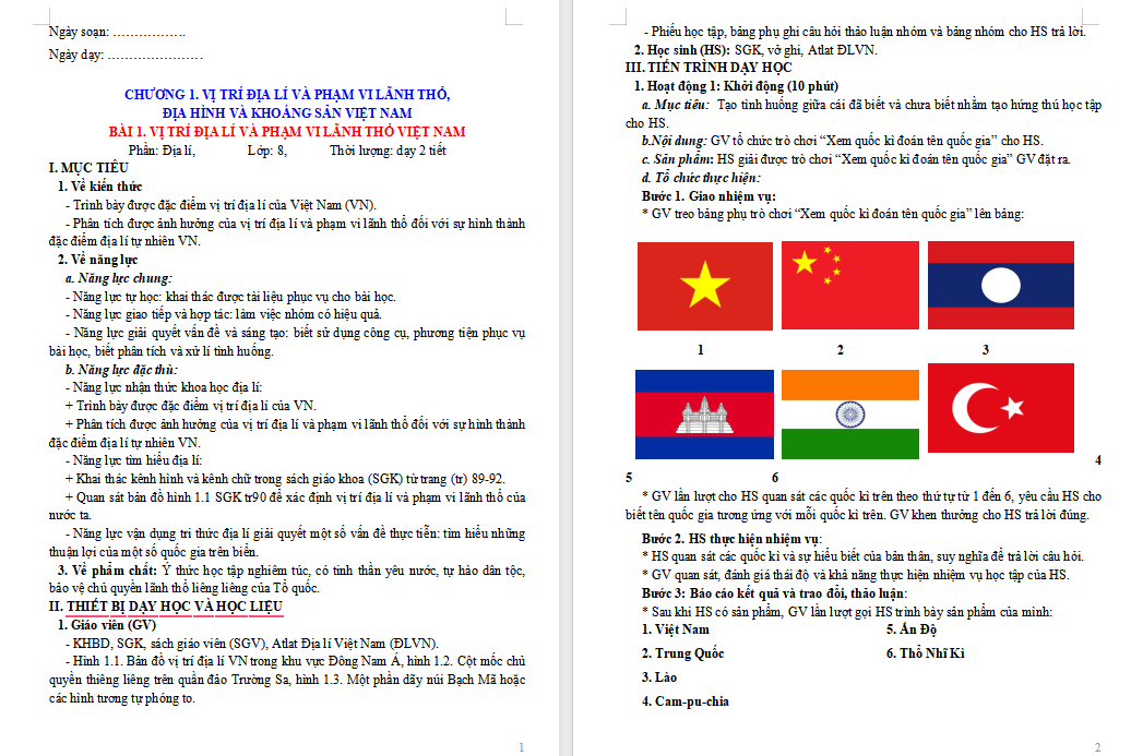 Giáo án PowerPoint Địa lí 8 Cánh diều Bài 1