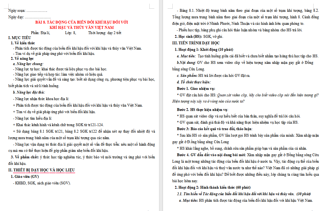 Giáo án PowerPoint Địa lí 8 Cánh diều Bài 8