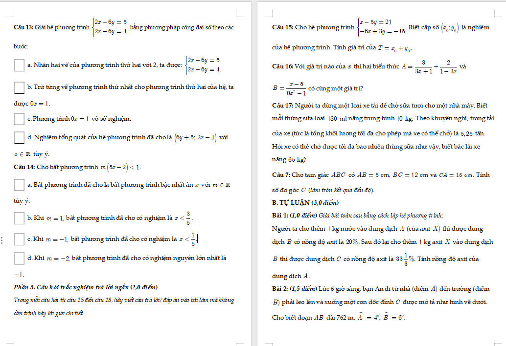  Đề thi giữa kì 1 Toán 9 Cánh diều