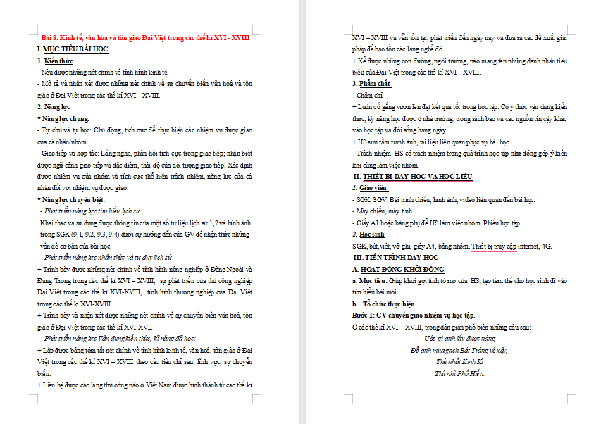  Kinh tế văn hóa và tôn giáo Đại Việt trong các thế kỉ XVI - XVIII 