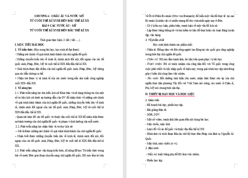 Các nước Âu Mỹ từ cuối thế kỉ XIX đến đầu thế kỉ XX