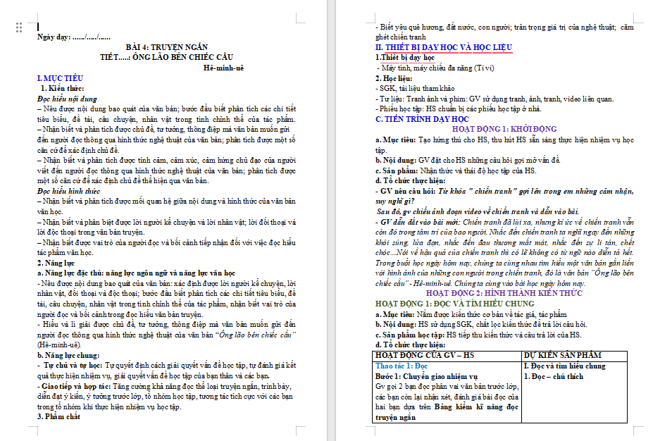 PowerPoint Ngữ văn 9 Bài 4: Ông lão bên chiếc cầu