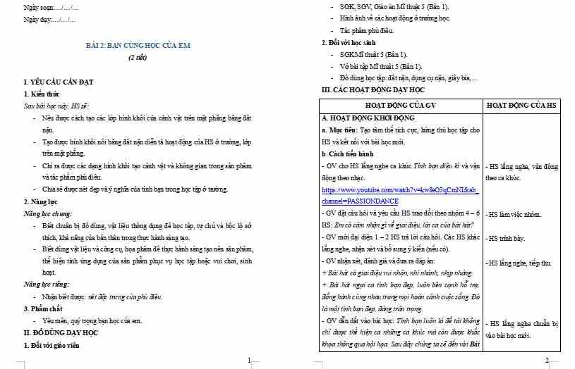 Giáo án PowerPoint Mĩ thuật 5 Chủ đề 1 Bài 2: Bạn cùng học của em