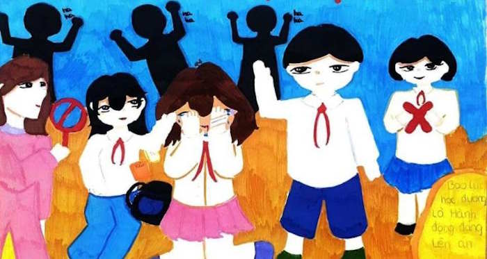 Triền lãm hình ảnh với khẩu hiệu Lớp học không bắt nạt