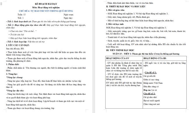 Giáo án Hoạt động trải nghiệm 3 Tuần 15