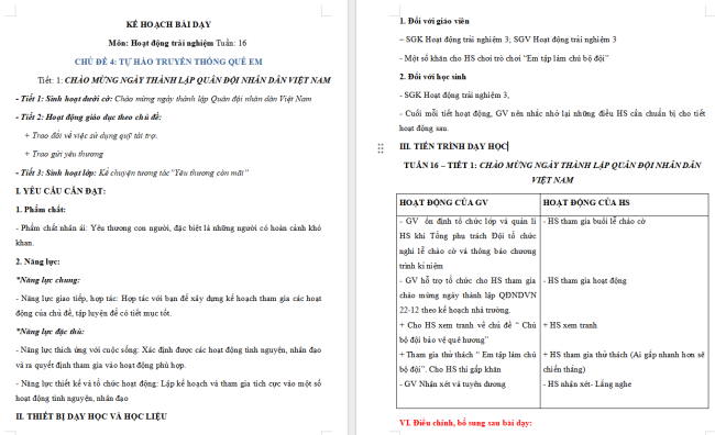 Giáo án Hoạt động trải nghiệm 3 Tuần 16