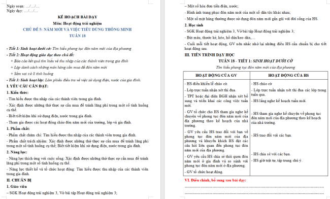 Giáo án Hoạt động trải nghiệm 3 Tuần 18