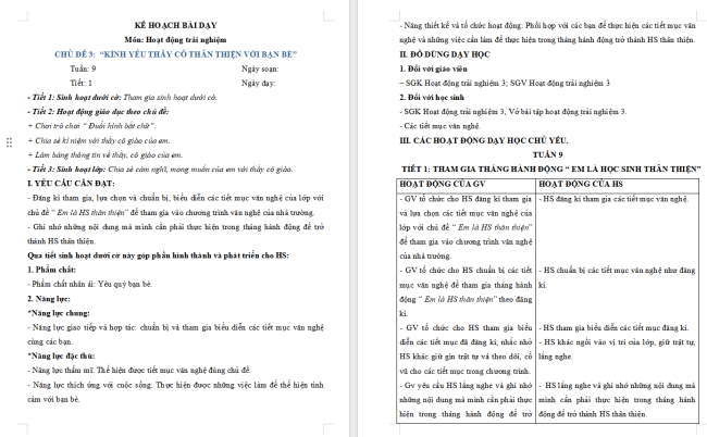 Giáo án Hoạt động trải nghiệm 3 Tuần 9