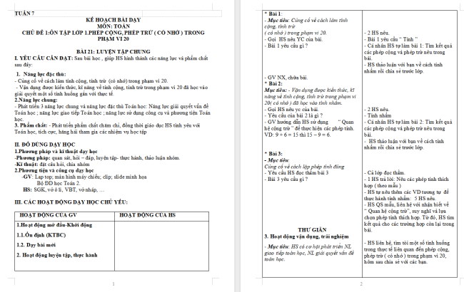 Giáo án Toán 2 Luyện tập chung trang 40