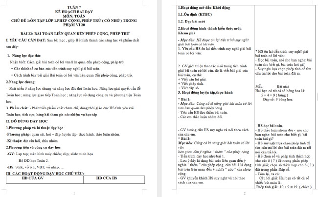 Giáo án Toán 2 Bài toán liên quan đến phép cộng, phép trừ