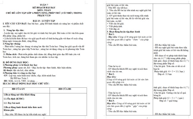 Giáo án Toán 2 Luyện tập trang 44