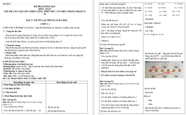 Giáo án Toán 2 Em ôn lại những gì đã học trang 52