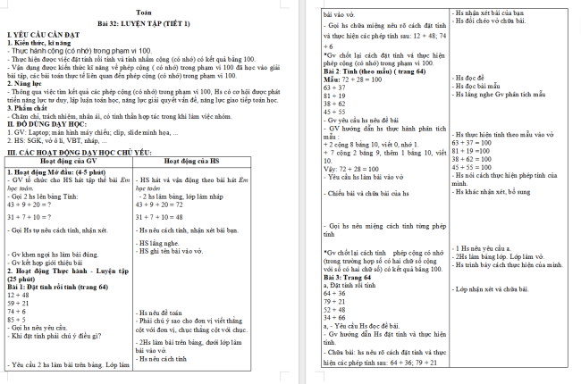 Giáo án Toán 2 Luyện tập (tiếp theo) trang 64