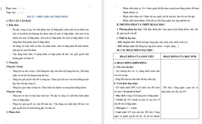 Giáo án dạy thêm Toán 5 Bài 22: Phép chia số thập phân