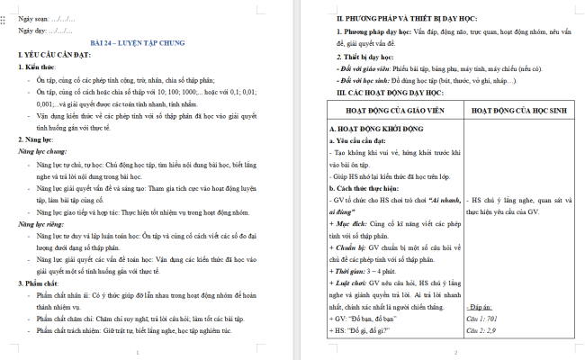 Giáo án dạy thêm Toán 5 Bài 24: Luyện tập chung