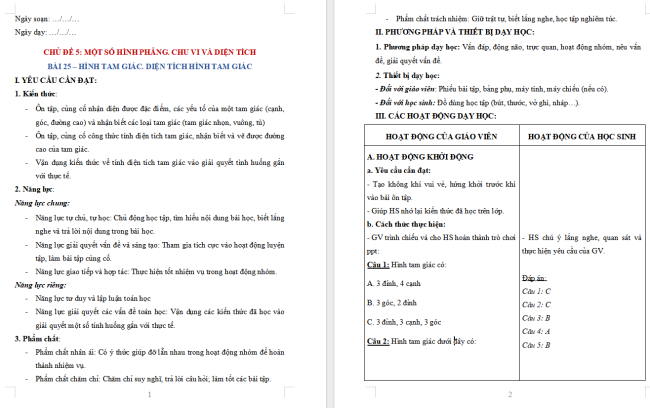 Giáo án dạy thêm Toán 5 Bài 25: Hình tam giác. Diện tích hình tam giác