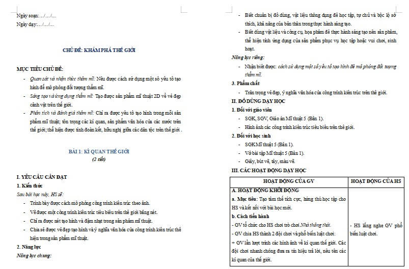 Mĩ thuật 5 Chủ đề 4 Bài 1: Kĩ quan thế giới