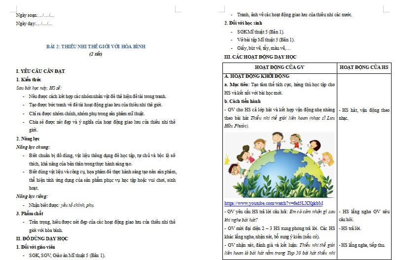 Bài 2: Thiếu nhi thế giới với hoà bình