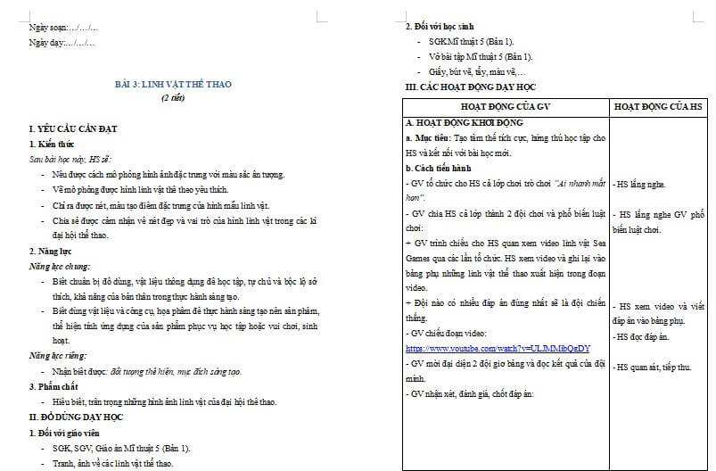 Chủ đề 4 Bài 3: Linh vật thể thao