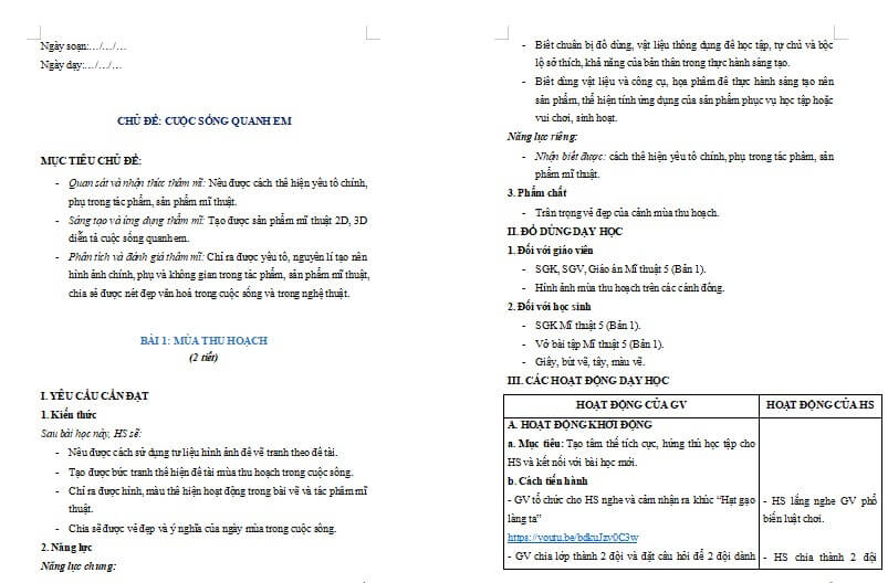 Chủ đề 5 Bài 1: Mùa thu hoạch