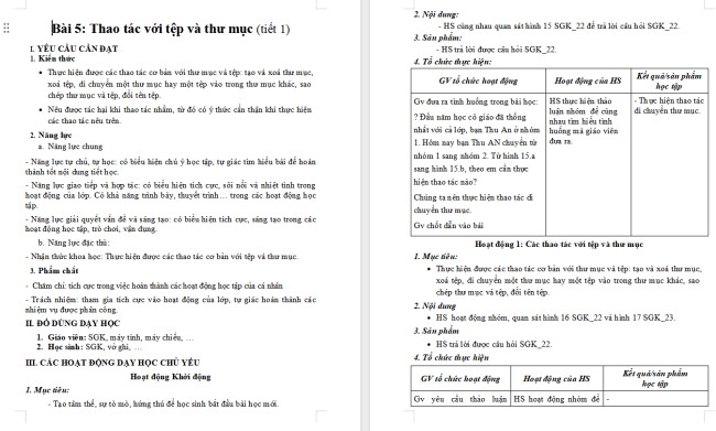  Giáo án Tin học 4 Bài 5: Thao tác với tệp và thư mục