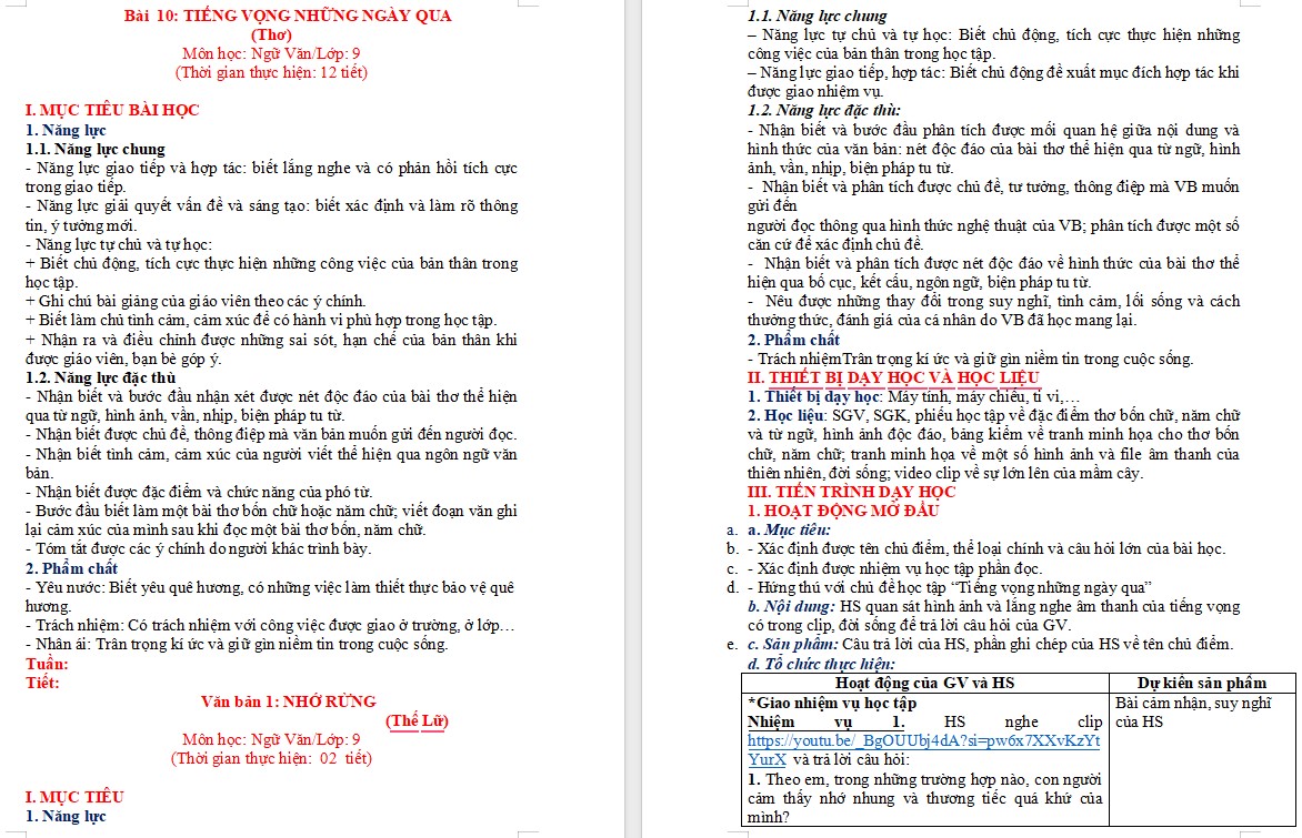 Giáo án Bài Nhớ rừng Ngữ văn 9 CTST