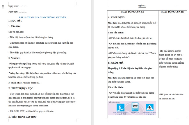 Giáo án Tự nhiên và xã hội 2 Bài 11: Tham gia giao thông an toàn