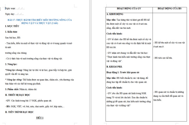 Giáo án Tự nhiên và xã hội 2 Bài 17