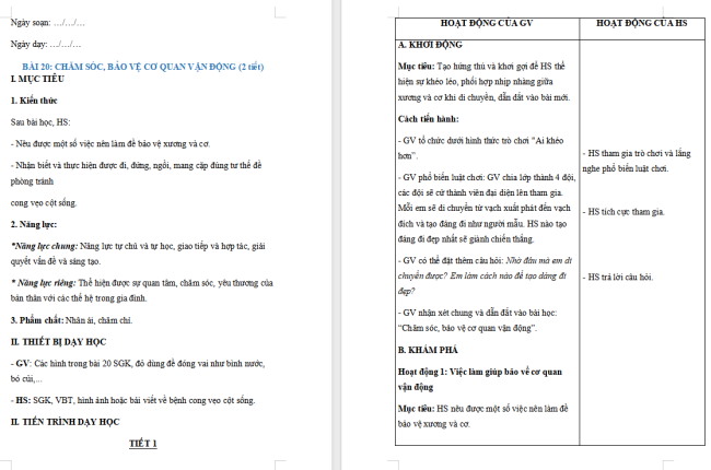 Giáo án Tự nhiên và xã hội 2 Bài 20