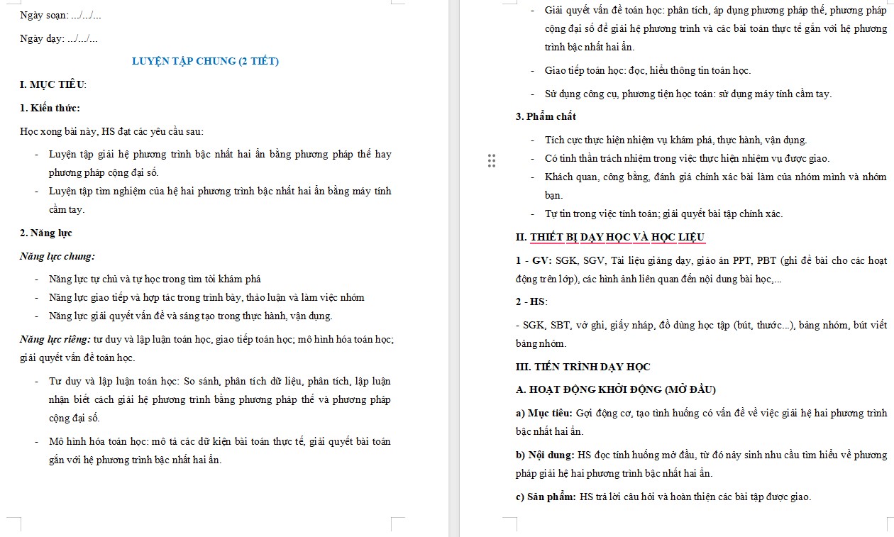 Giáo án Toán 9 Bài Luyện tập chung Chương 1 file word