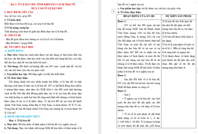 Giáo án Địa lí 6 Bài 3: Tỉ lệ bản đồ. Tính khoảng cách thực tế dựa vào tỉ lệ bản đồ