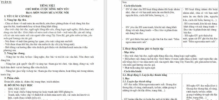 Giáo án Tiếng Việt 4: Món ngon mùa nước nổi