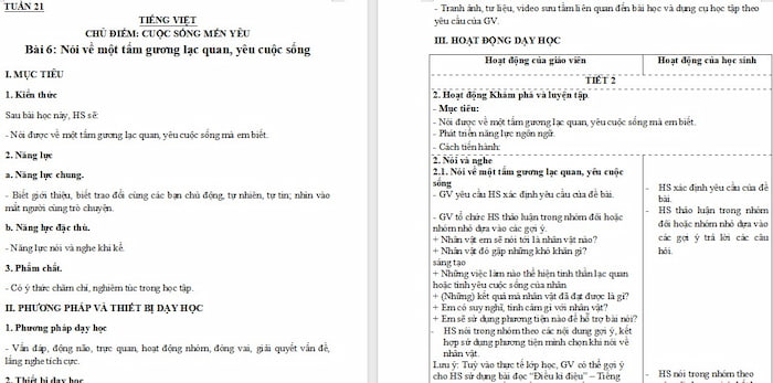 Giáo án Tiếng Việt 4: Nói về một tấm gương lạc quan, yêu cuộc sống