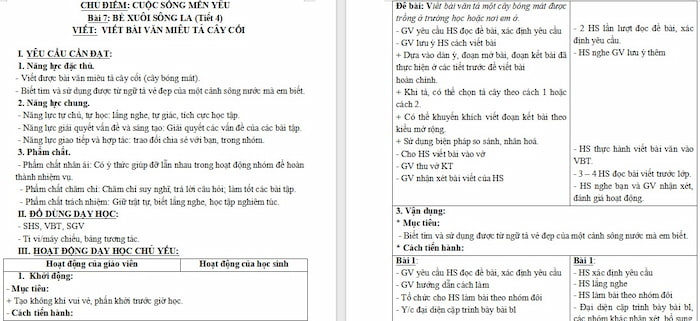 Giáo án Tiếng Việt 4: Viết bài văn miêu tả cây cối