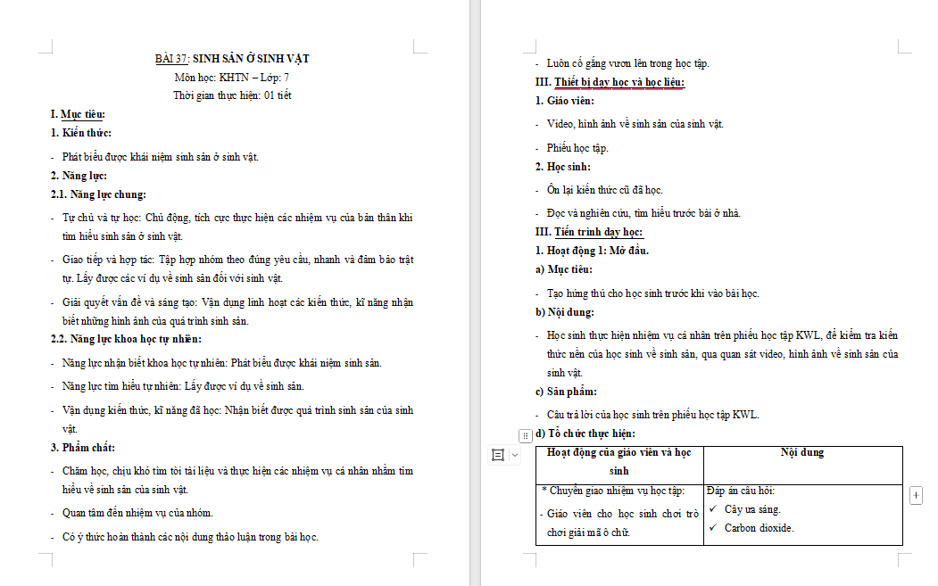 Khoa học tự nhiên 7 Bài 37: Sinh sản ở sinh vật