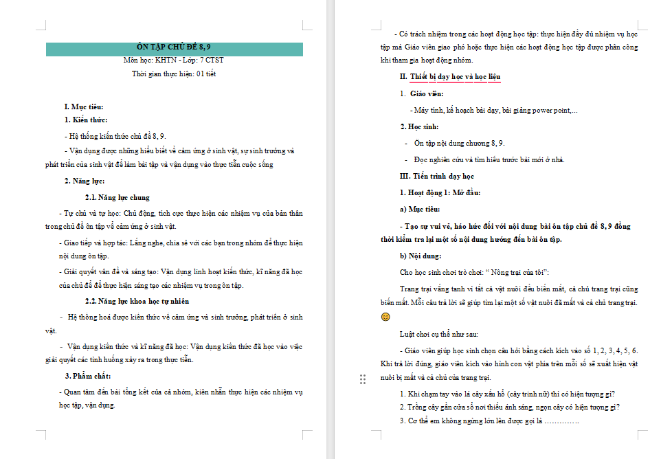 Giáo án PowerPoint Khoa học tự nhiên 7 Ôn tập chủ đề 8, 9 
