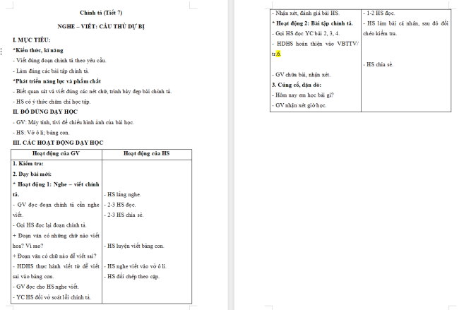 Giáo án Tiếng Việt 2 Bài 8: Viết Cầu thủ dự bị