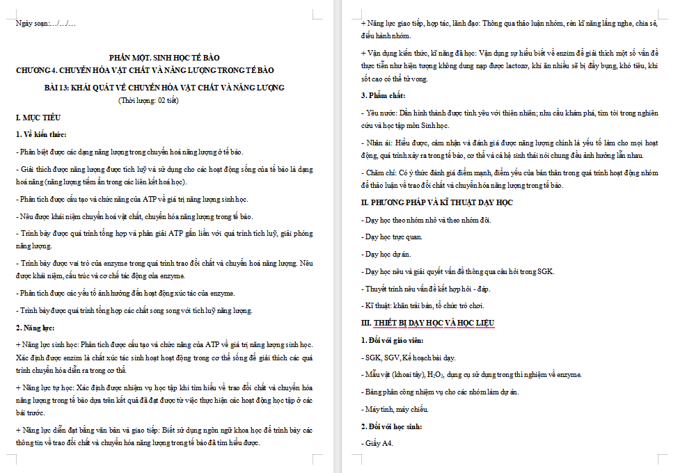 Giáo án PowerPoint Sinh học 10 Kết nối tri thức Bài 13